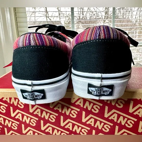 New Vans Women’s 8.5 / Men’s 7 Sneakers, Black Canvas with Colorful Woven Detail