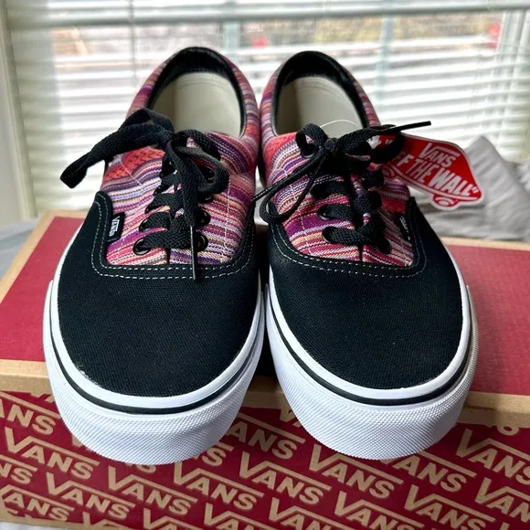 New Vans Women’s 8.5 / Men’s 7 Sneakers, Black Canvas with Colorful Woven Detail