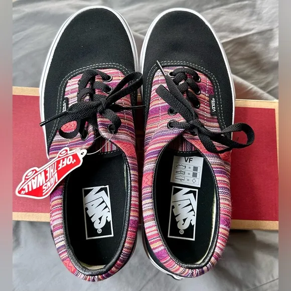 New Vans Women’s 8.5 / Men’s 7 Sneakers, Black Canvas with Colorful Woven Detail