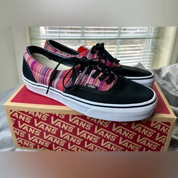 New Vans Women’s 8.5 / Men’s 7 Sneakers, Black Canvas with Colorful Woven Detail