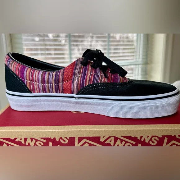 New Vans Women’s 8.5 / Men’s 7 Sneakers, Black Canvas with Colorful Woven Detail