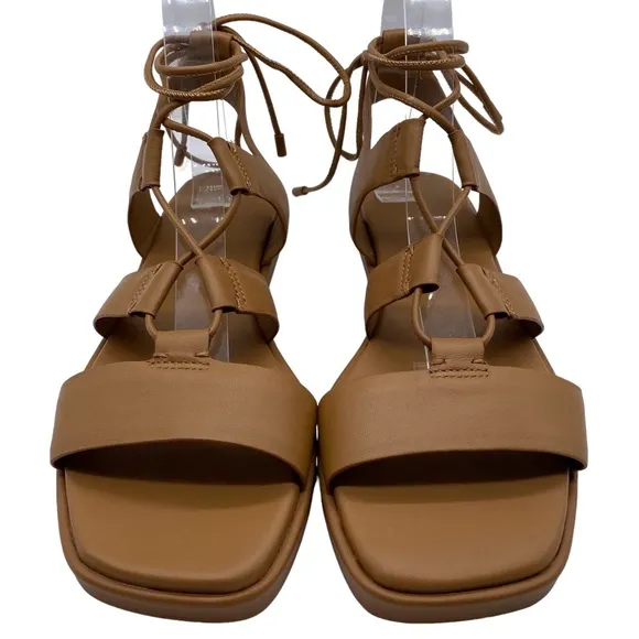 NEW Vince Womens Shoes Rockwell Sandals Brown Leather Flat Caged Designer Size 8