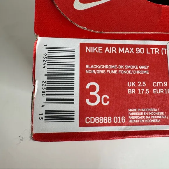 Nike Air Max 90 LTR  Toddler Athletic Sneakers Size 3c Black/Chrome Smoke Grey