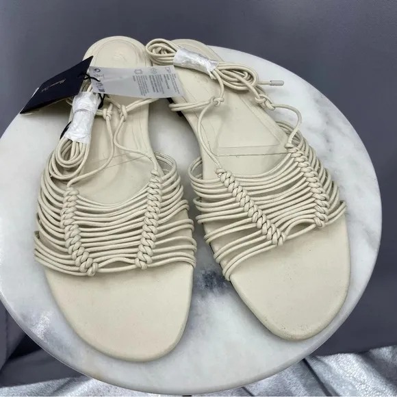 NWT Massimo Dutti Ivory Leather Lace up Gladiator Sandals US Size 9