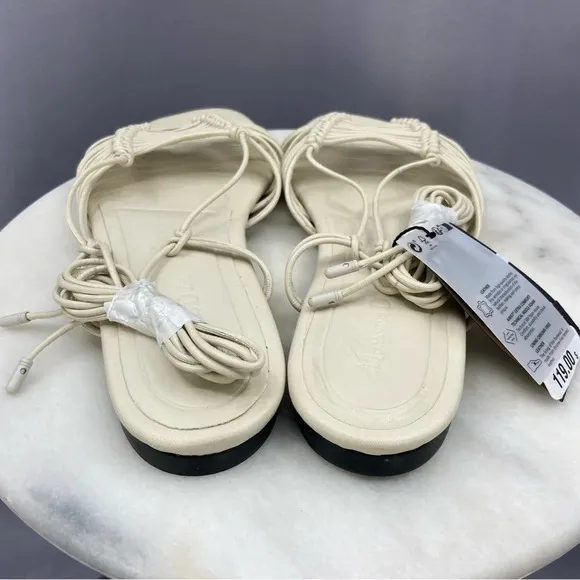 NWT Massimo Dutti Ivory Leather Lace up Gladiator Sandals US Size 9