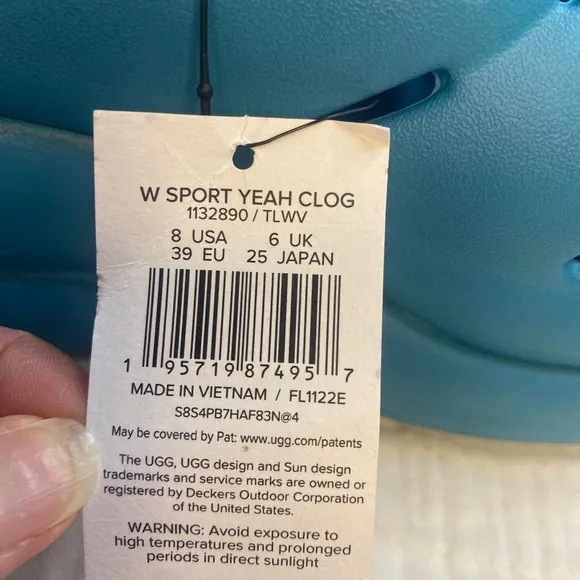 NWT UGG Women's Sport Yeah Clog Teal Plastic Slipper Slip On Size 8