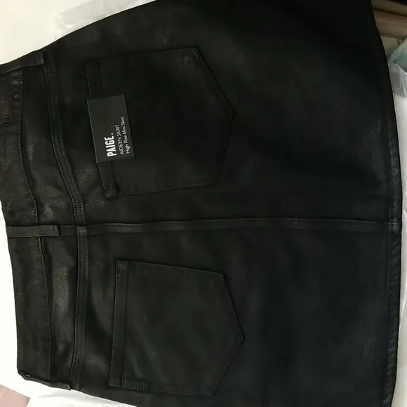 Paige Aideen Coated Skirt Black High Waist Mini Zippers Onyx Cotton