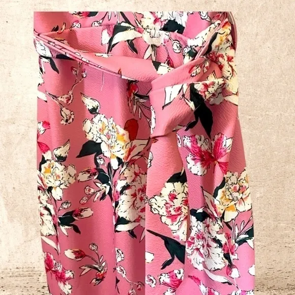 𝅺pink Floral Deep-V Plunge High-Low Stretch Mermaid Dress.