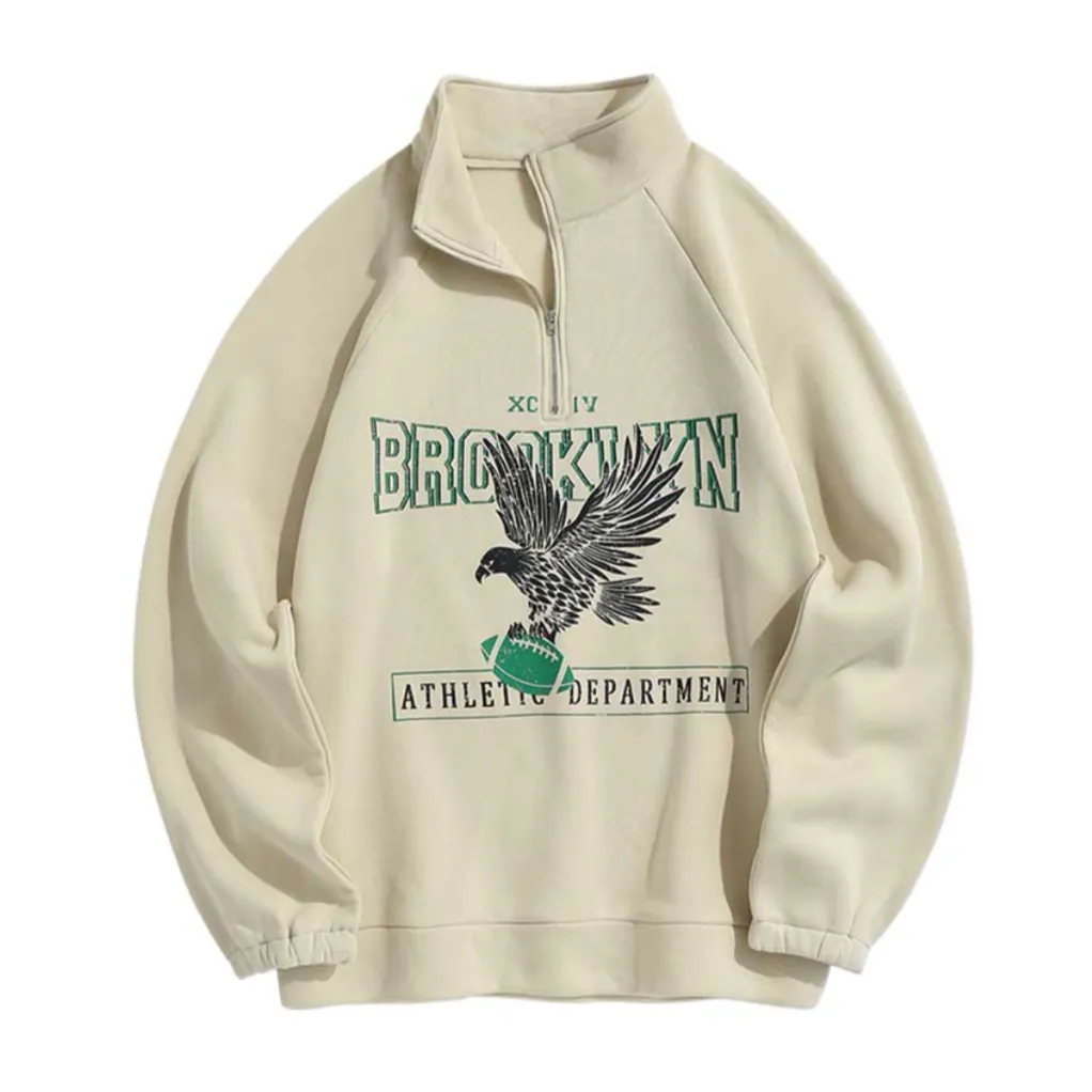 "BROOKLYN" Sweat-shirt Hoodie Col Camionneur Zipé Brodé - URB1™