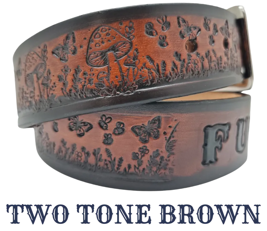 "The Groovy Mushroom" Brown Leather Belt