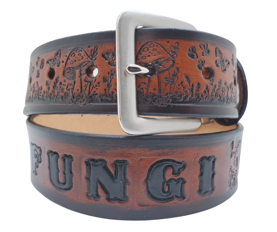 "The Groovy Mushroom" Brown Leather Belt