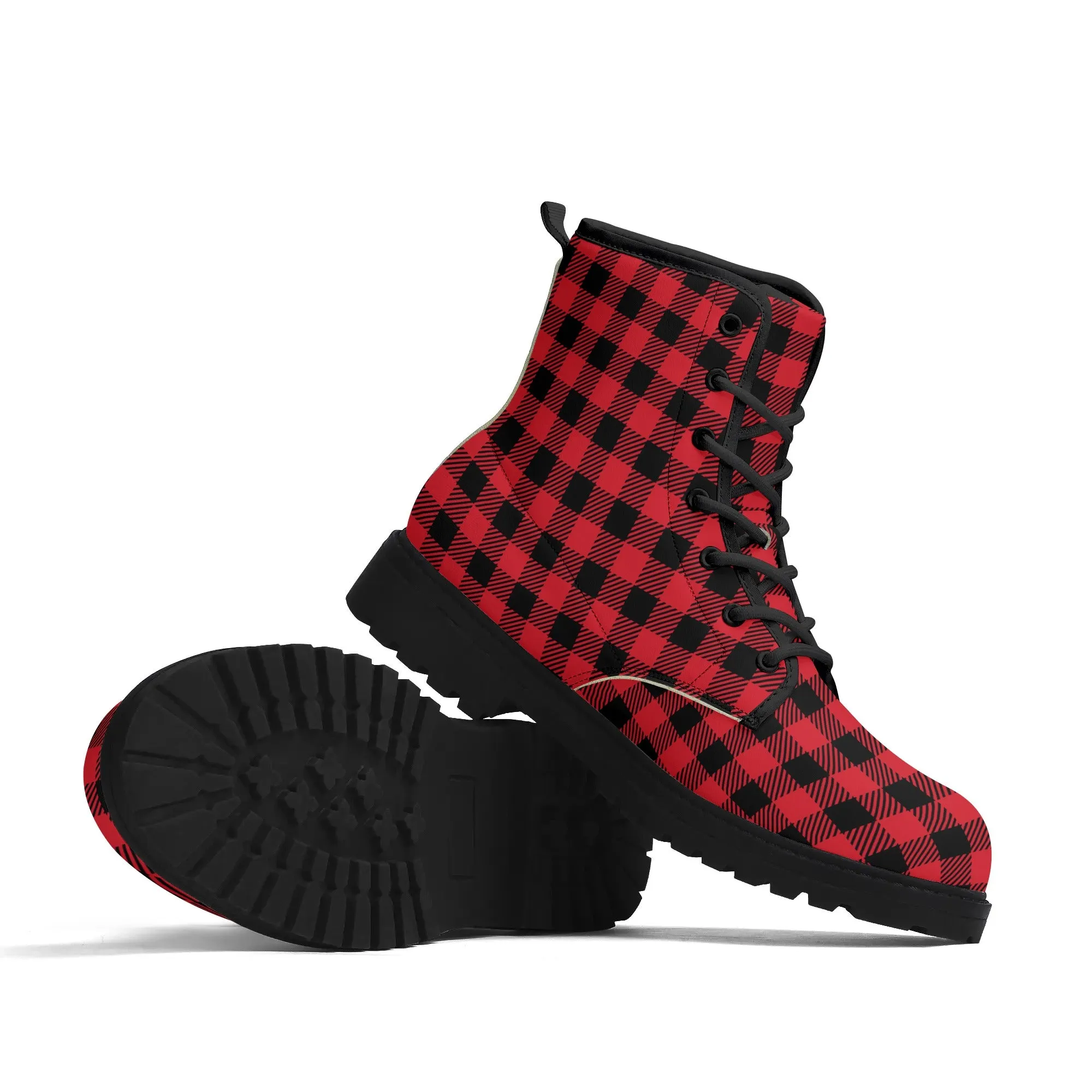 Red Buffalo Plaid Mens Vegan Boots