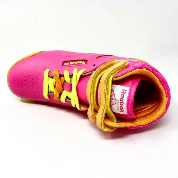Reebok Kids Freestyle Hi Classic Pink Orange Yellow Girls Sneakers M46777