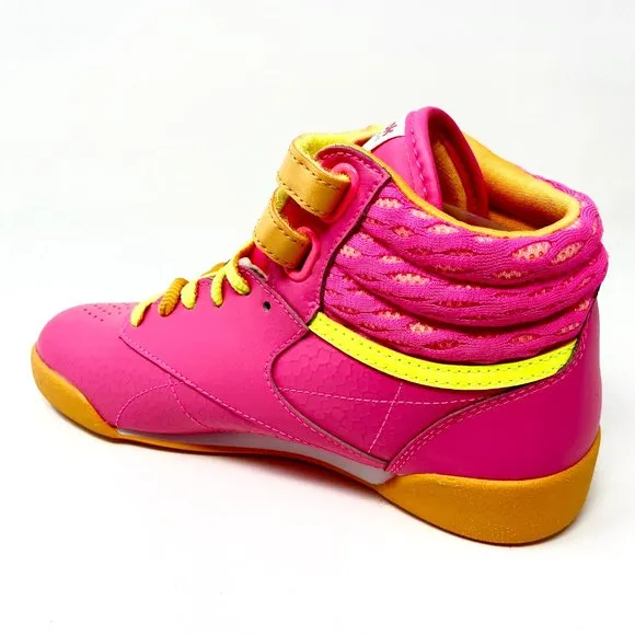 Reebok Kids Freestyle Hi Classic Pink Orange Yellow Girls Sneakers M46777