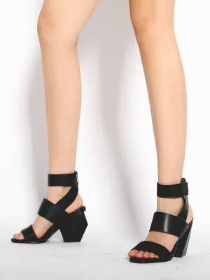 Reema Block Heel Black Leather Gladiator