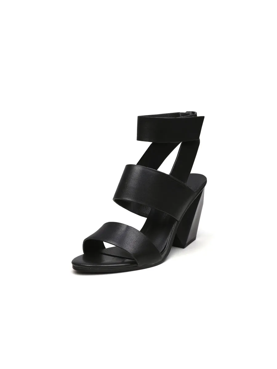 Reema Block Heel Black Leather Gladiator