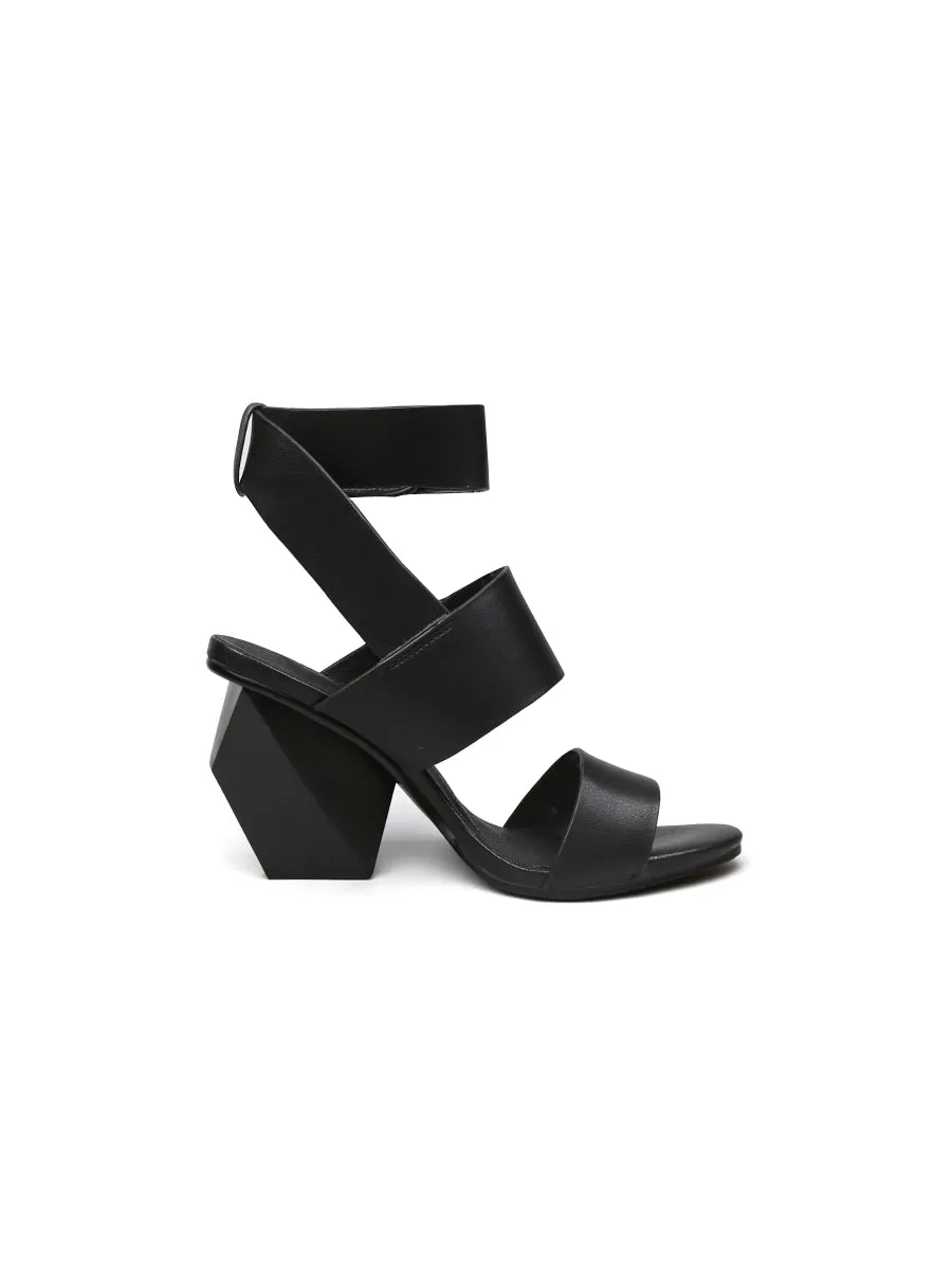 Reema Block Heel Black Leather Gladiator