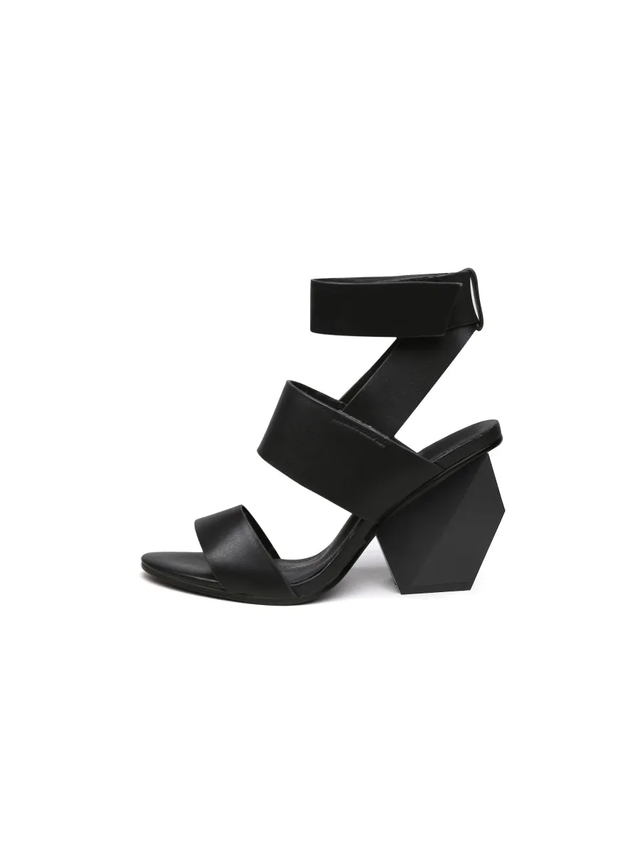 Reema Block Heel Black Leather Gladiator