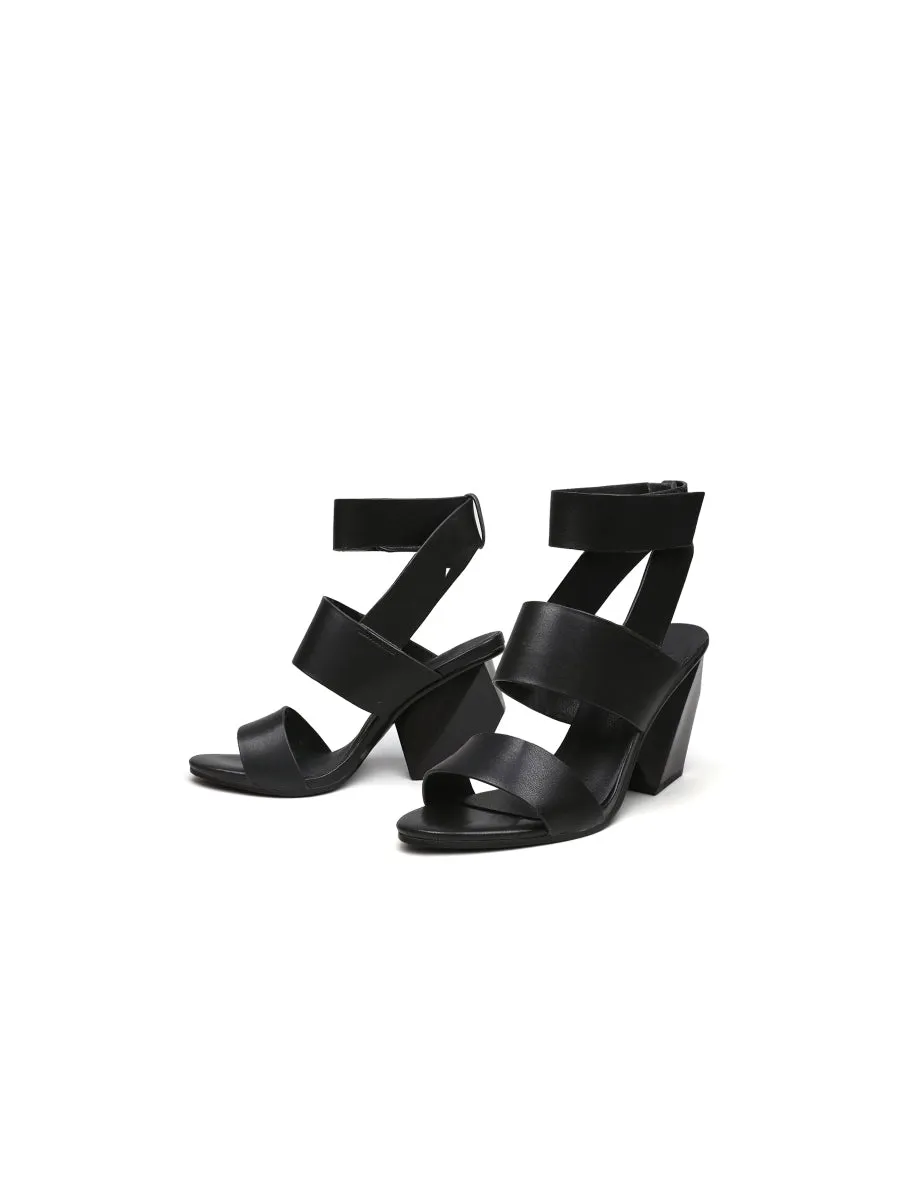 Reema Block Heel Black Leather Gladiator