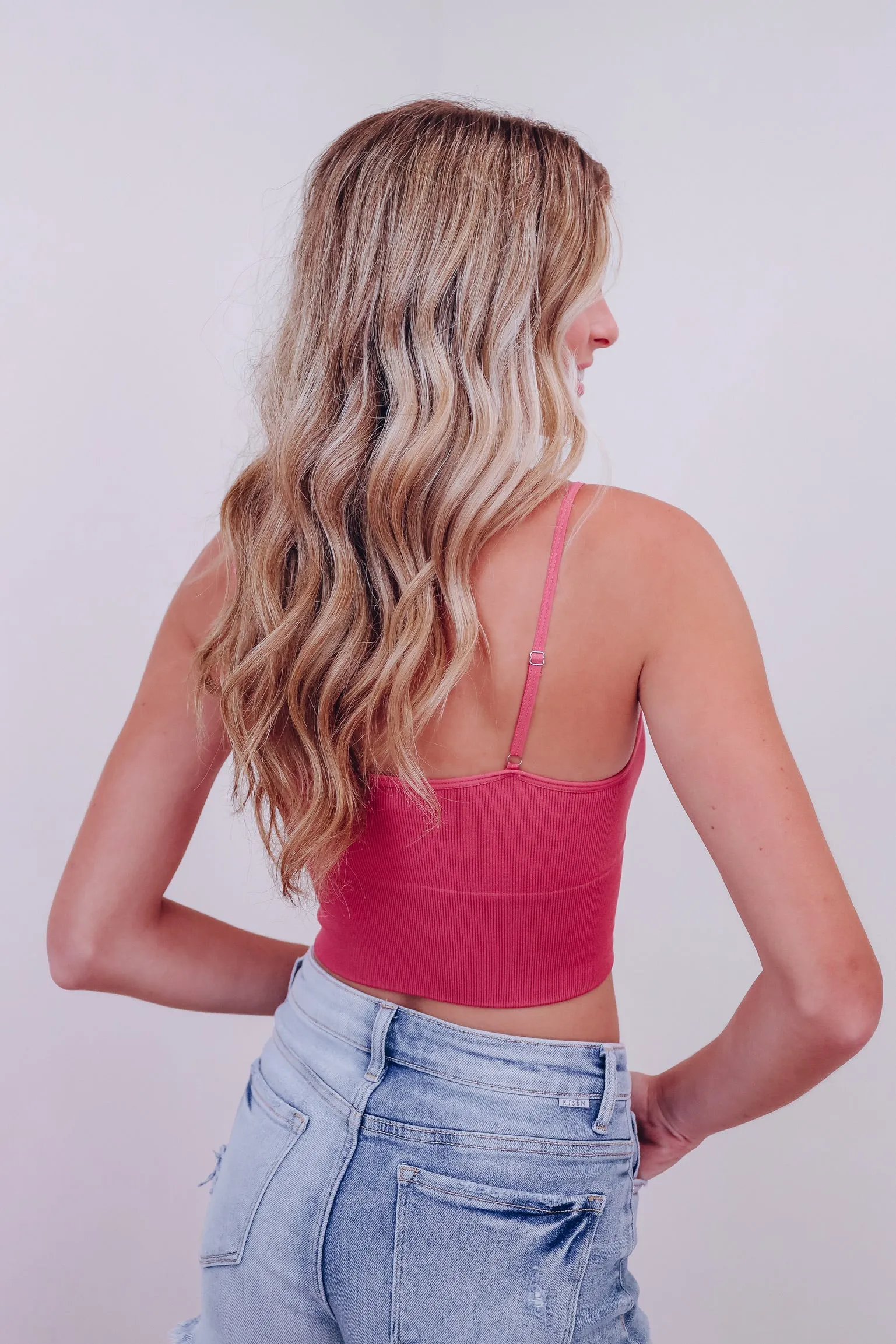 Remi Ribbed Bib Cropped Cami - Deep Rose
