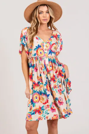 SAGE   FIG Full Size Floral Button-Down Short Sleeve Dress