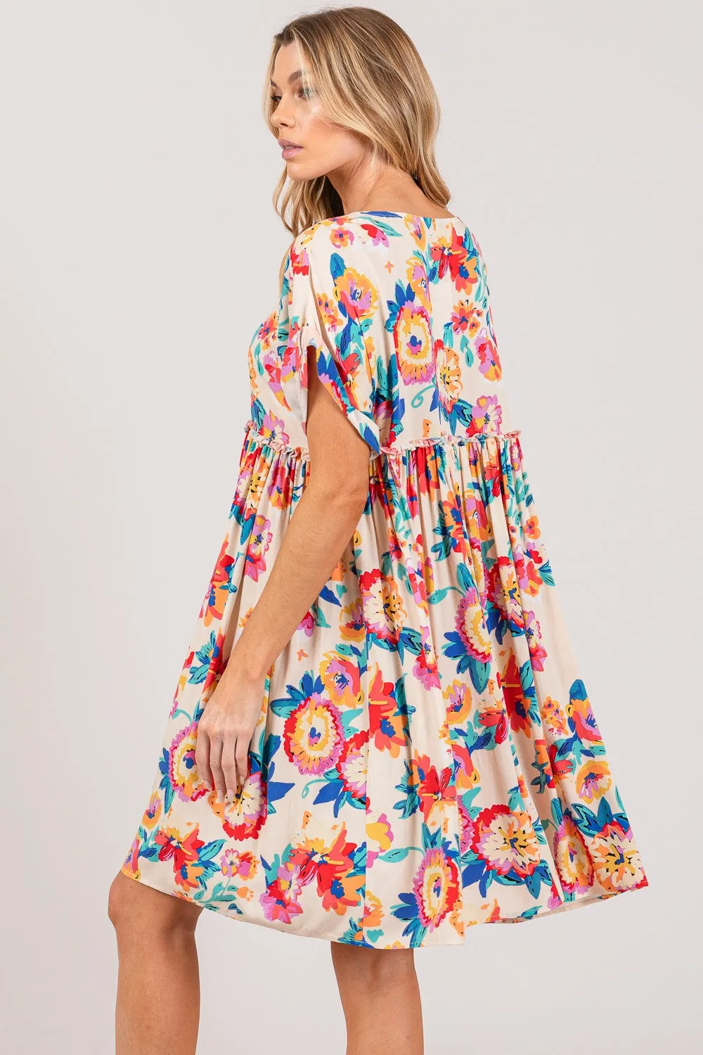 SAGE   FIG Full Size Floral Button-Down Short Sleeve Dress