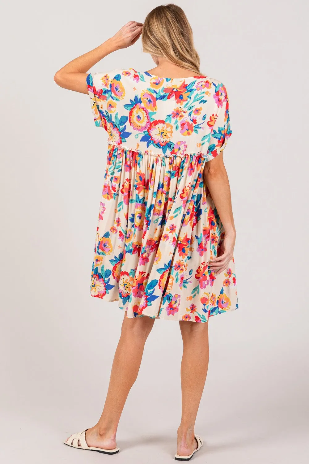 SAGE   FIG Full Size Floral Button-Down Short Sleeve Dress