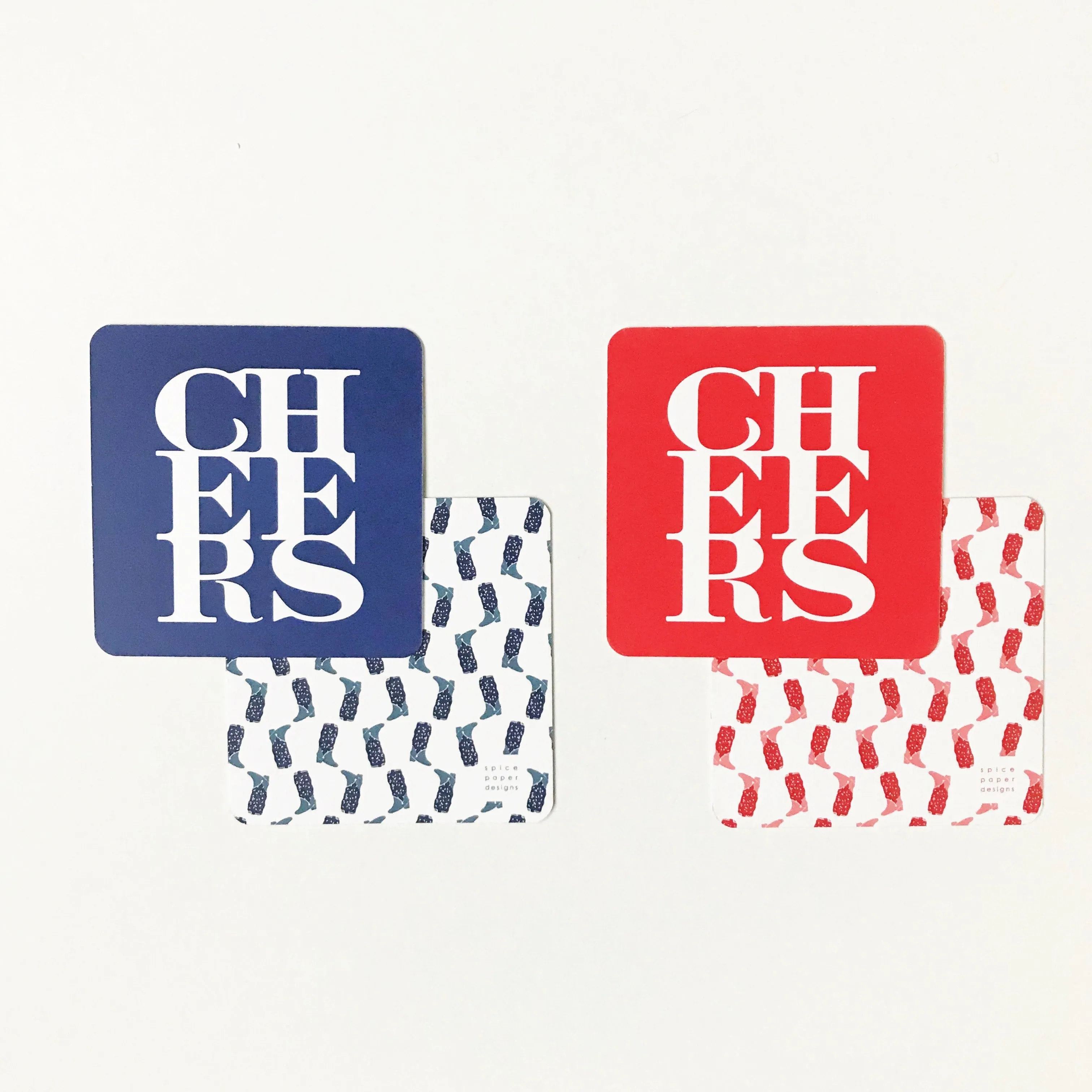 Set of 10 Cheers Coasters // red or navy