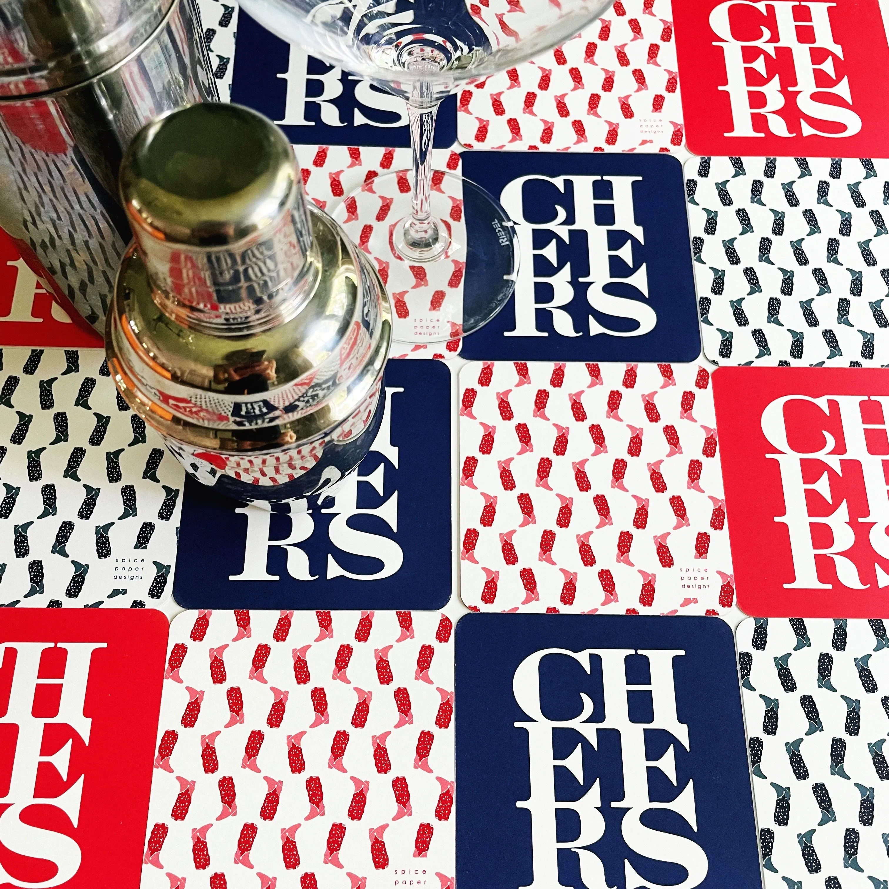 Set of 10 Cheers Coasters // red or navy