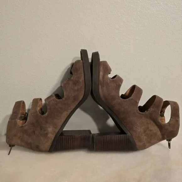 Shellys London Debden Brown Suede Peep Toe Heeled Gladiator Sandals 9