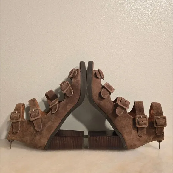 Shellys London Debden Brown Suede Peep Toe Heeled Gladiator Sandals 9