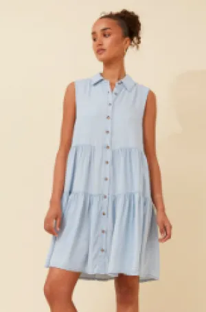 s/less tencel tiered knee but thru dress (d519547)