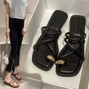 Slipper Flat Heel Roman Shoes - Low Heel Sandals, Open Toe Gladiator Footwear for Women, Summer Beach Sandals
