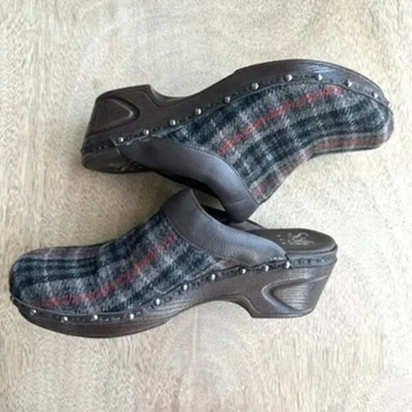 Sofft Wool &amp; Leather Tartan Clogs, Size 10