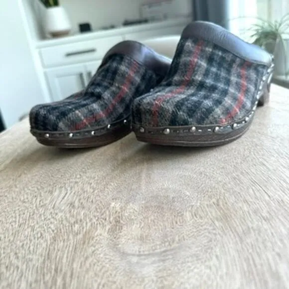 Sofft Wool &amp; Leather Tartan Clogs, Size 10