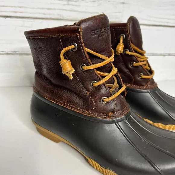 Sperry Saltwater Core Duck Boots Brown Leather Shoe Size 8