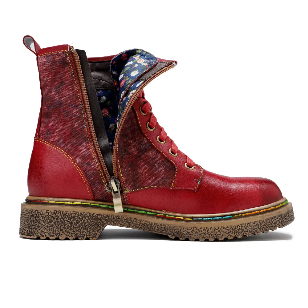 Tie Dye-Contrast Genuine Leather Combat Boots Ankle Boots - Soffia