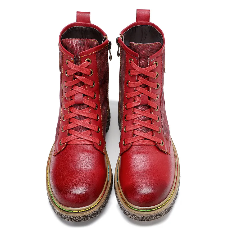 Tie Dye-Contrast Genuine Leather Combat Boots Ankle Boots - Soffia