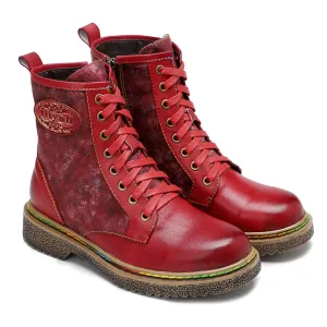 Tie Dye-Contrast Genuine Leather Combat Boots Ankle Boots - Soffia