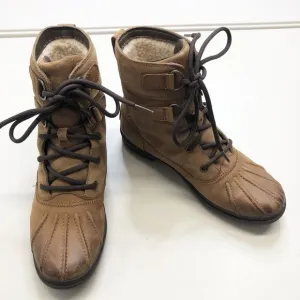 UGG Azaria Waterproof Duck Boots Women's 7 Chestnut Wool Lined Leather Suede