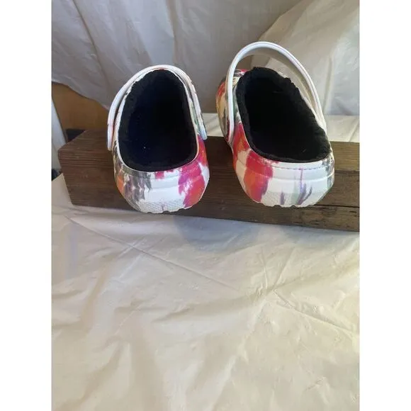 Unisex Crocs Classic Splatter- Blk‎ Faux Sherpa Lined Clogs-Sizes M (9)-W (11)