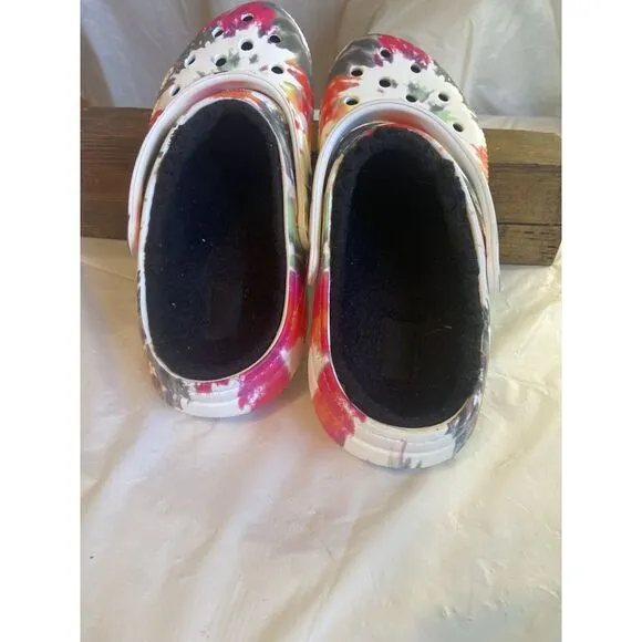 Unisex Crocs Classic Splatter- Blk‎ Faux Sherpa Lined Clogs-Sizes M (9)-W (11)