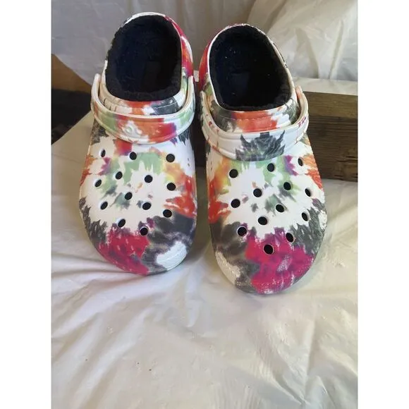 Unisex Crocs Classic Splatter- Blk‎ Faux Sherpa Lined Clogs-Sizes M (9)-W (11)