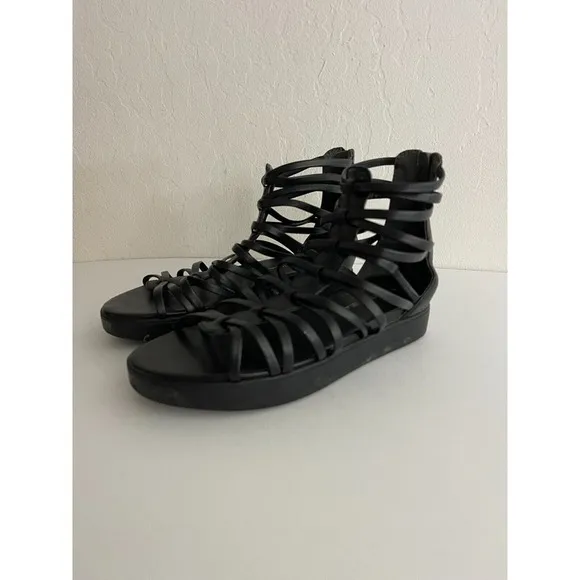 Via Spiga Sandals US 5 Eur 35 Cartlitta Gladiator Black Leather Flats Shoes