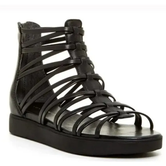 Via Spiga Sandals US 5 Eur 35 Cartlitta Gladiator Black Leather Flats Shoes