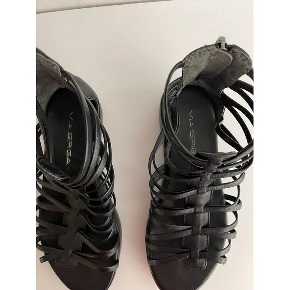 Via Spiga Sandals US 5 Eur 35 Cartlitta Gladiator Black Leather Flats Shoes