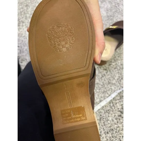 Vince Camuto Canzenee Brown Suede Leather Clogs, Women’s 7.5 Comfort Gold/Sherpa