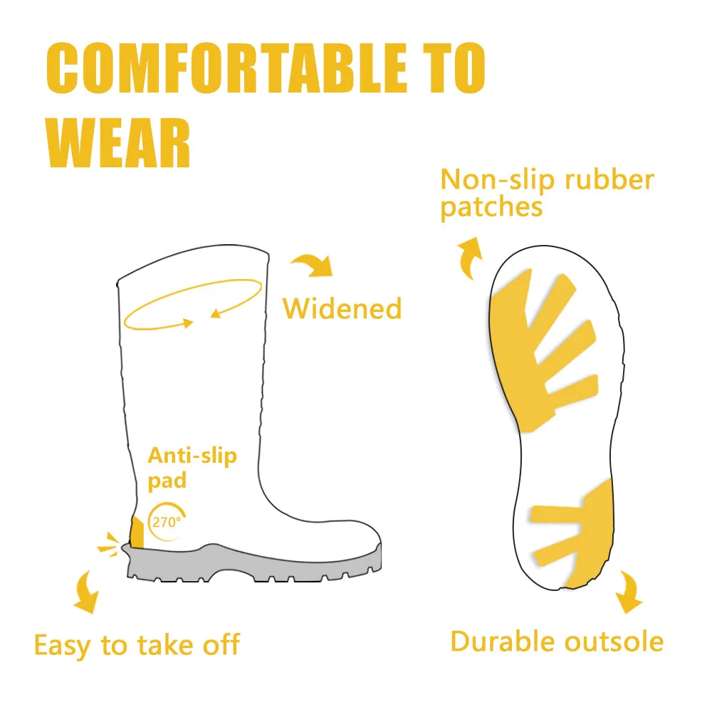 Women's Safety Boots - Waterproof PU Steel Toe Rubber Boots ASTM F2413-18 Acid & Oil Resistant-Yellow
