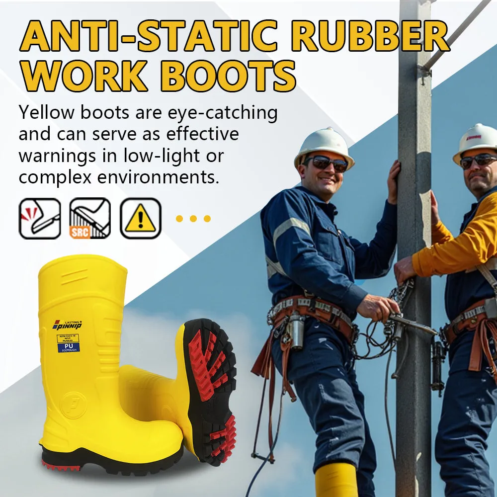 Women's Safety Boots - Waterproof PU Steel Toe Rubber Boots ASTM F2413-18 Acid & Oil Resistant-Yellow