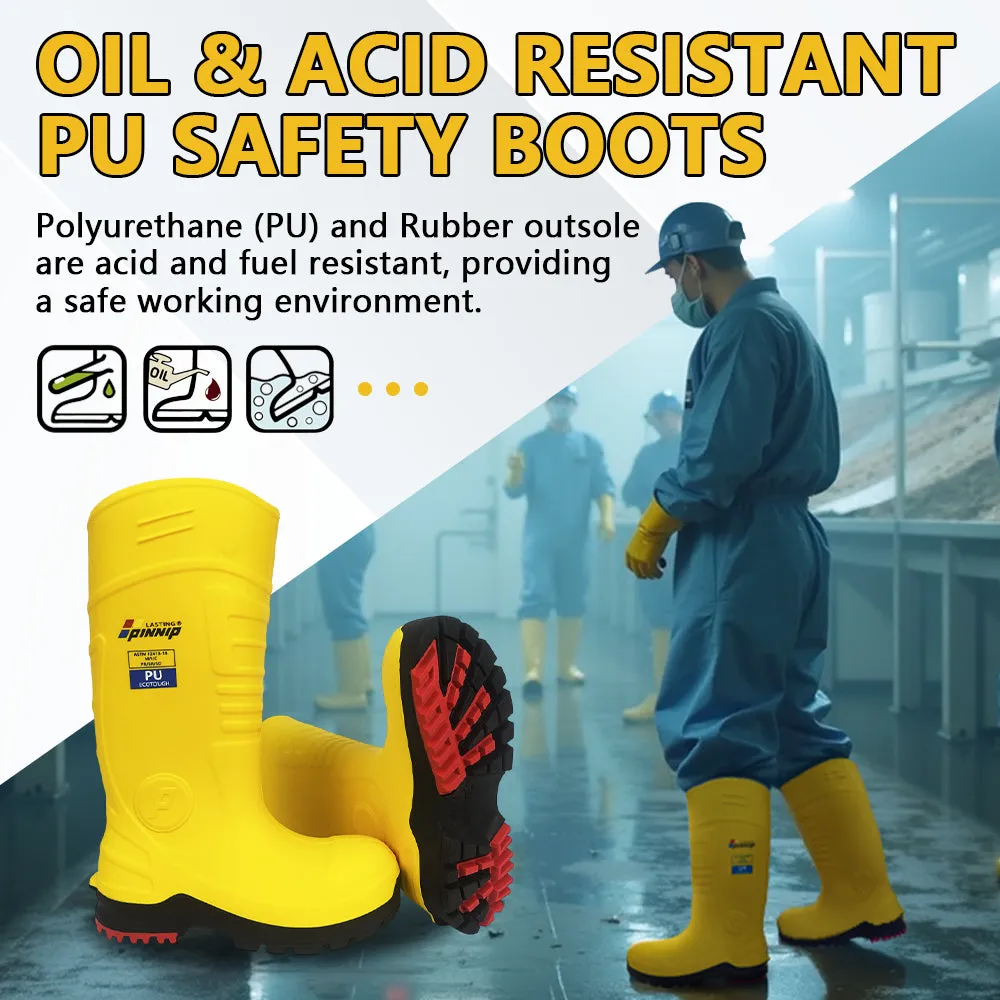 Women's Safety Boots - Waterproof PU Steel Toe Rubber Boots ASTM F2413-18 Acid & Oil Resistant-Yellow